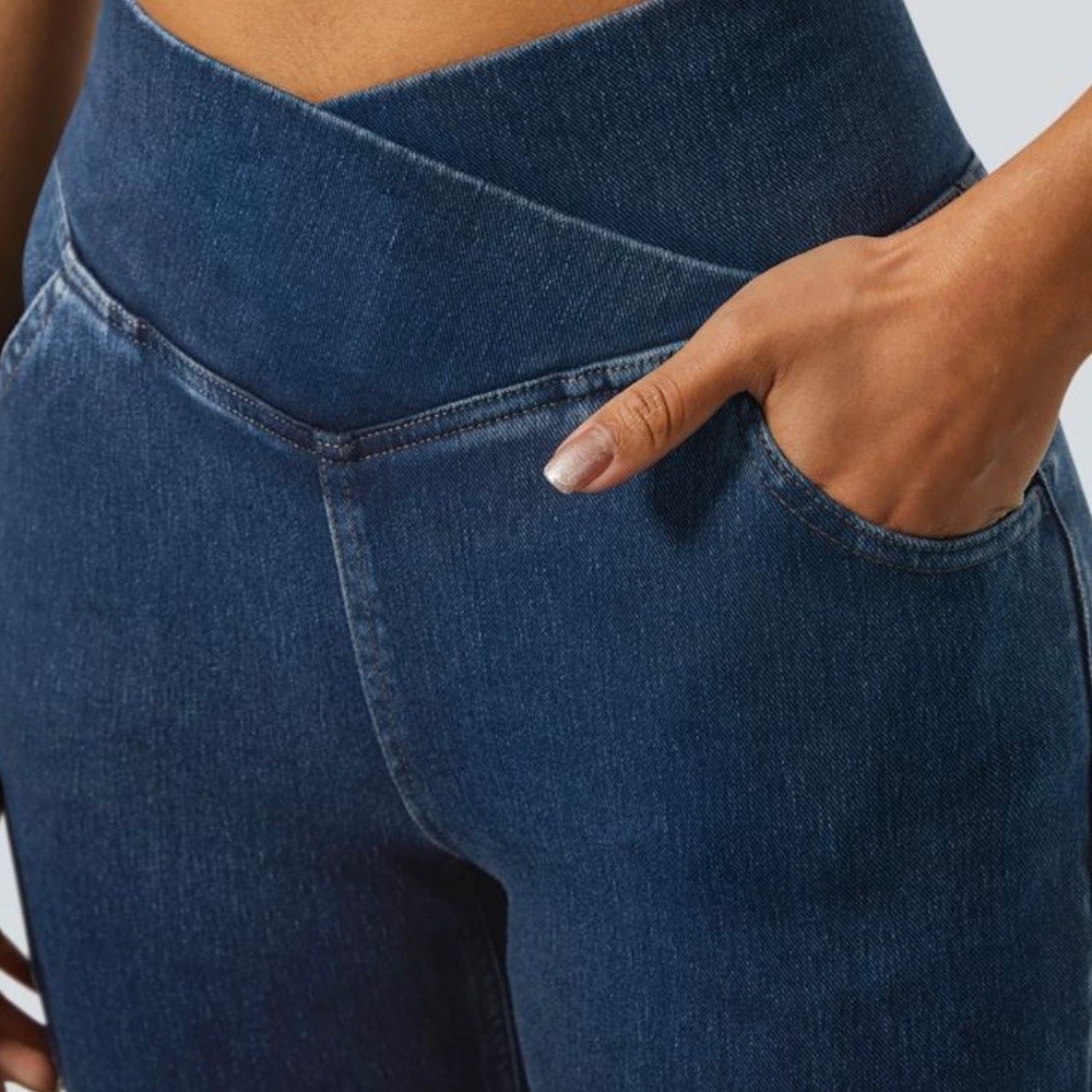 Halara Flex High Waisted Crossover Pocket Washed Stretchy Flare Jeans sz XS - Picture 4 of 5